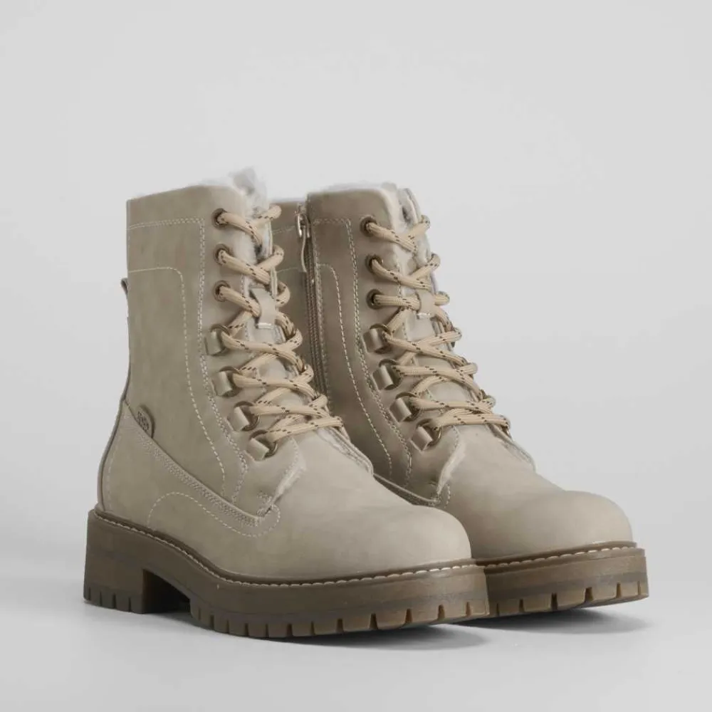 Clearance Botín plano con cordones beige Mujer Botines Planos