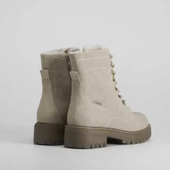 Clearance Botín plano con cordones beige Mujer Botines Planos