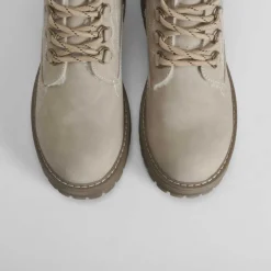 Clearance Botín plano con cordones beige Mujer Botines Planos