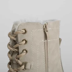 Clearance Botín plano con cordones beige Mujer Botines Planos