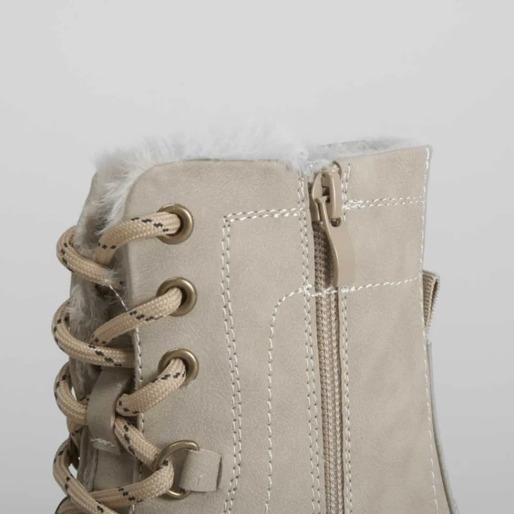 Clearance Botín plano con cordones beige Mujer Botines Planos