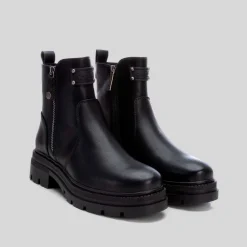 Clearance Botín plano cremallera negro Mujer Botines Planos