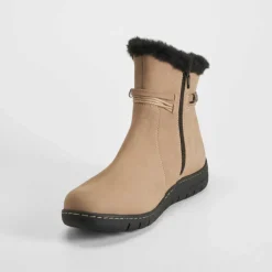 Sale Botín plano piel nobuck beige Mujer Botines Planos