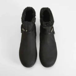 Sale Botín plano piel nobuck negro Mujer Botines Planos