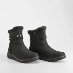 Sale Botín plano piel nobuck negro Mujer Botines Planos