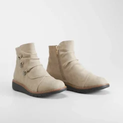 Discount Botín plano triple adorno beige Mujer Botines Planos