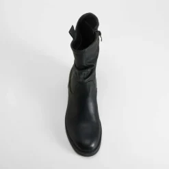 Online Botín plisado negro Mujer Botines Planos