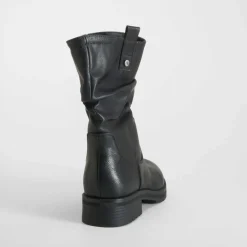 Online Botín plisado negro Mujer Botines Planos