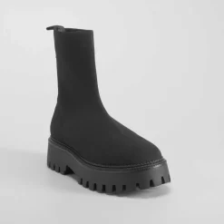 Hot Botín punto piso dentado negro Mujer Botines Planos