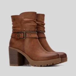 New Botín tacón alto boho camel Mujer Botines Tacón