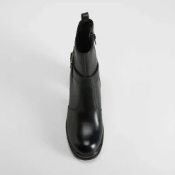 Sale Botín tacón ancho plataforma piel negro Mujer Botines Plataforma|Botines Tacón