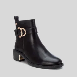 Hot Botín tacón bajo aro doble negro Mujer Botines Tacón