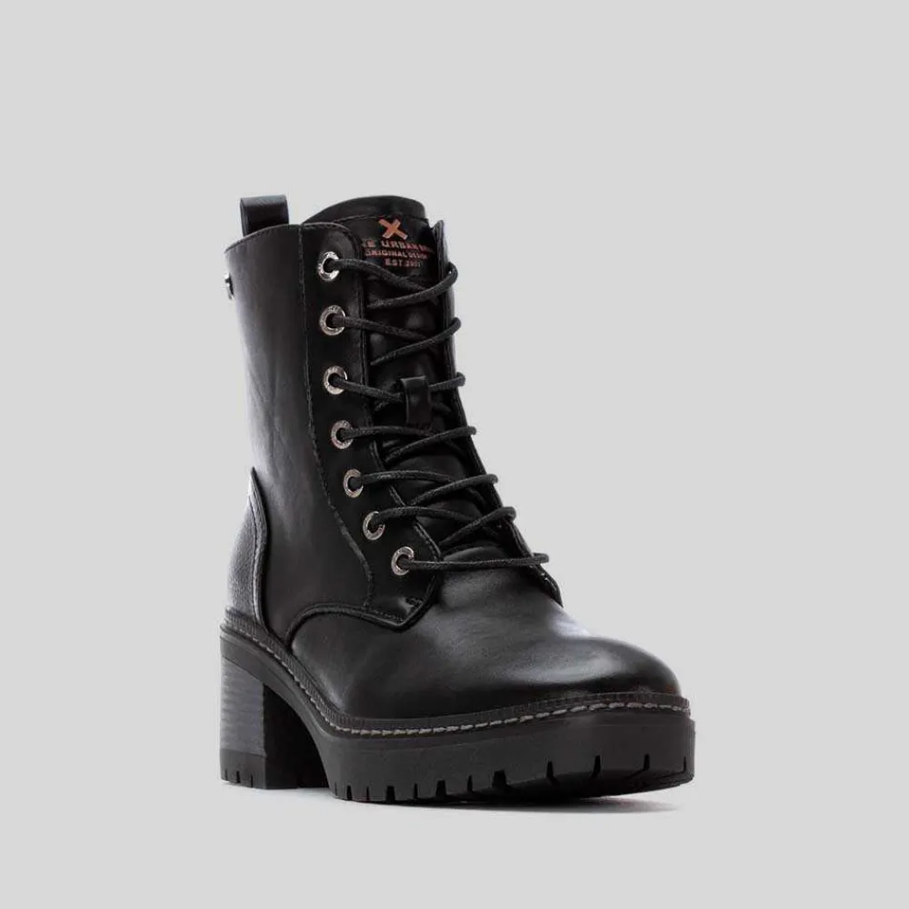 Botín tacón bajo cordón negro Mujer Botines Tacón