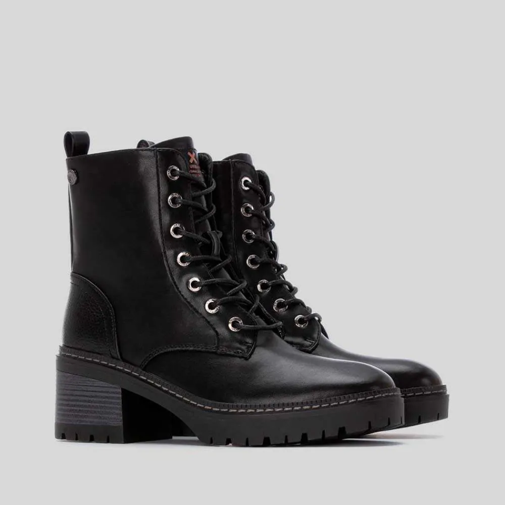 Botín tacón bajo cordón negro Mujer Botines Tacón