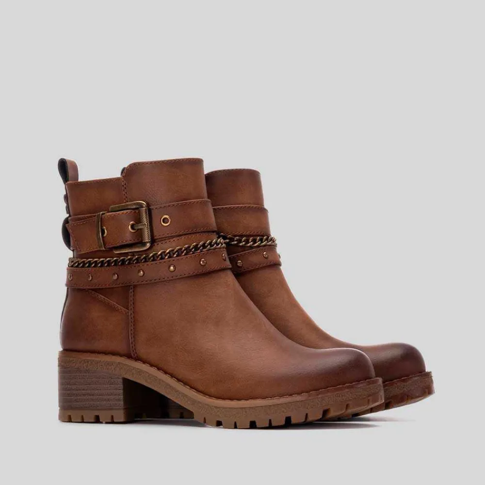 Best Botín tacón bajo correas camel Mujer Botines Tacón