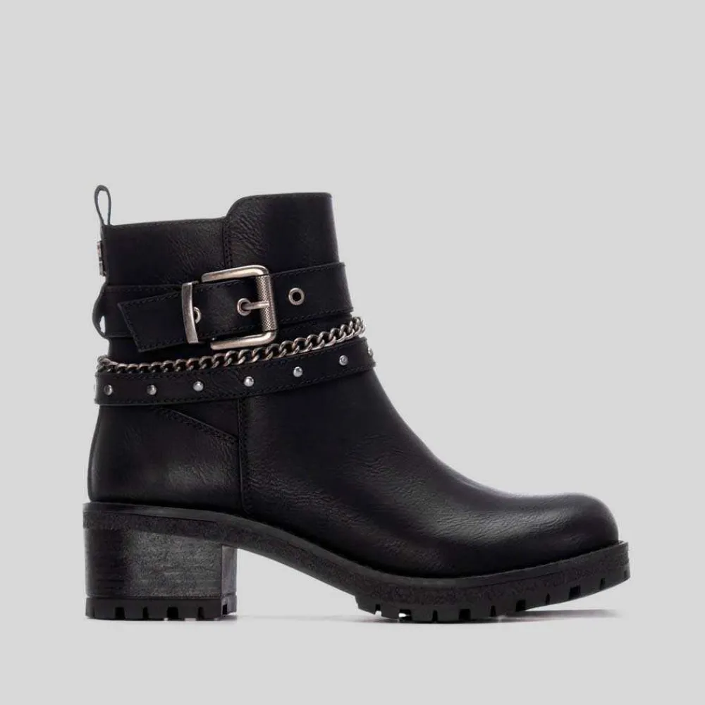 Best Botín tacón bajo correas negro Mujer Botines Tacón