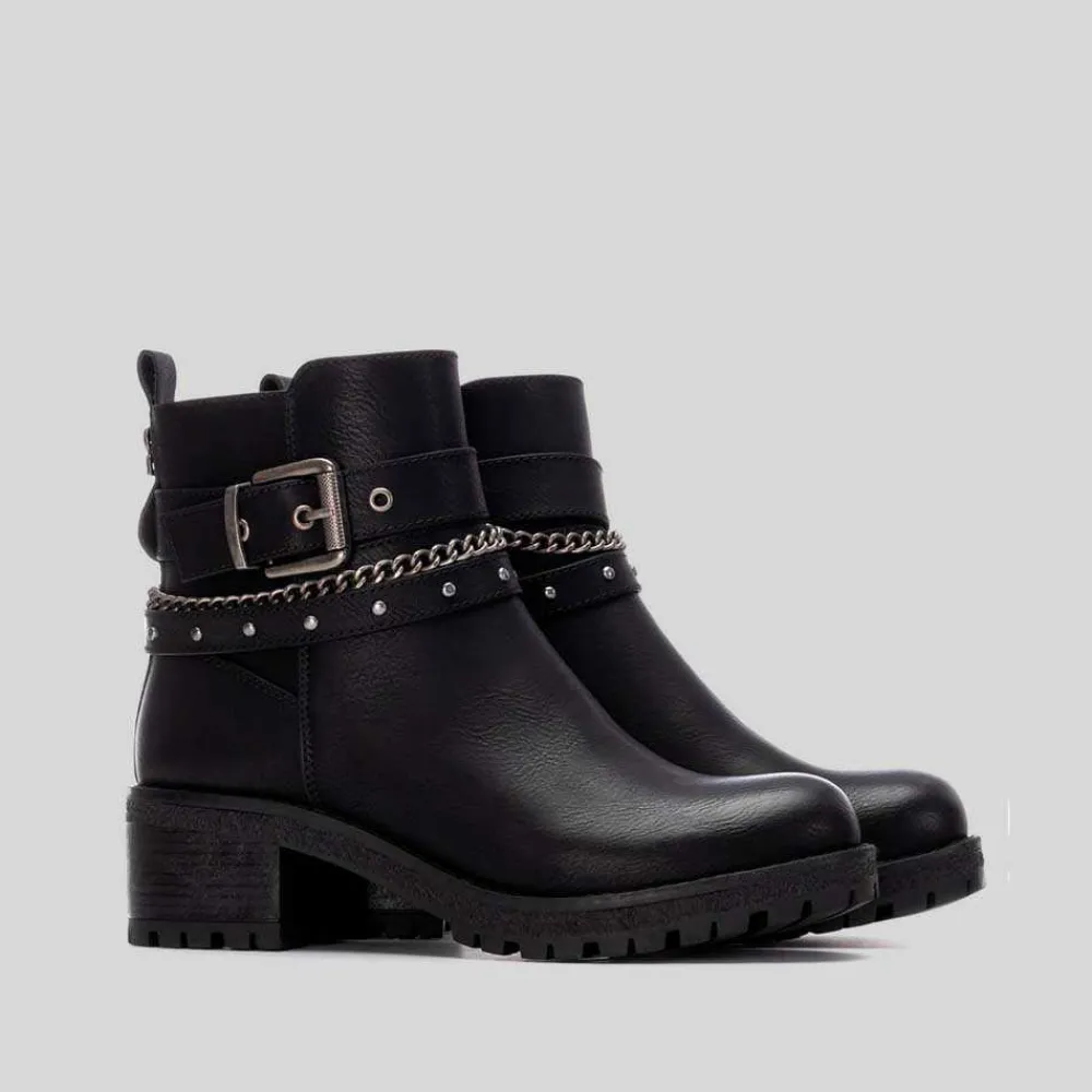 Best Botín tacón bajo correas negro Mujer Botines Tacón