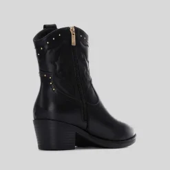 Hot Botín tacón campero tachas negro Mujer Botines Tacón