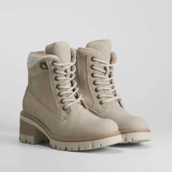 New Botín tacón con cordón beige Mujer Botines Tacón