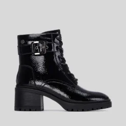 Online Botín tacón cordón charol negro Mujer Botines Tacón