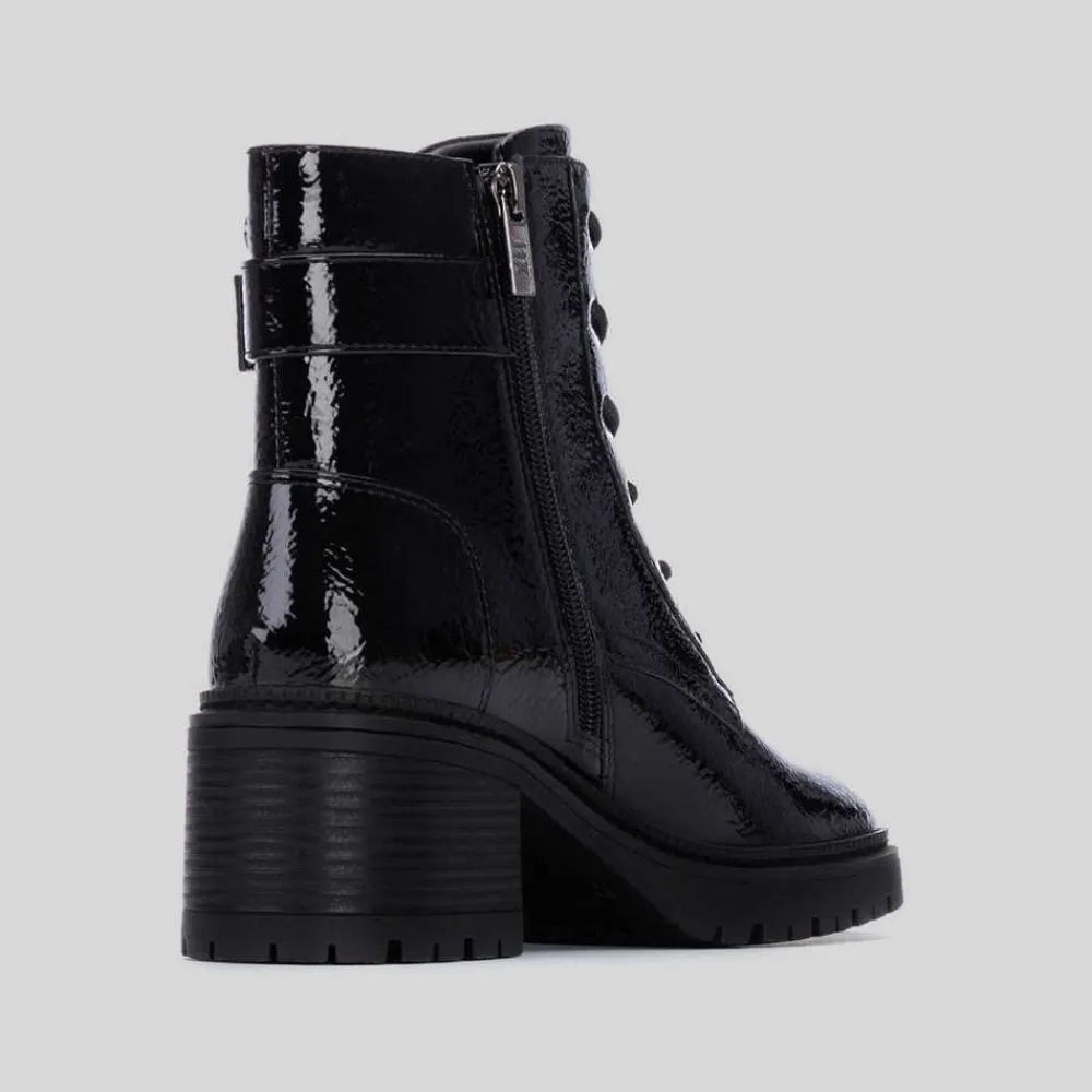 Online Botín tacón cordón charol negro Mujer Botines Tacón