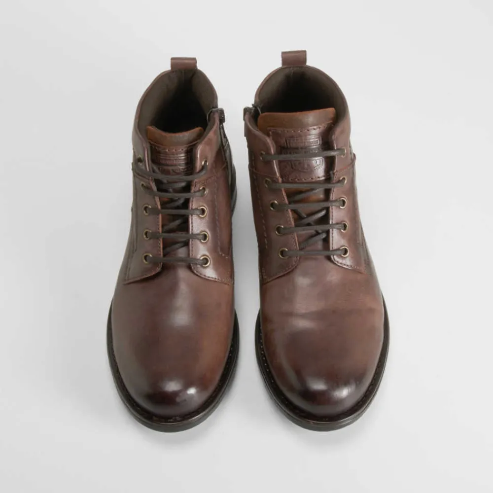 Online Botín tacón cordón piel marrón Hombre Botas