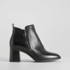 New Botín tacón cremallera piel negro Mujer Botines Tacón