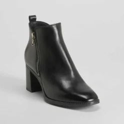 New Botín tacón cremallera piel negro Mujer Botines Tacón