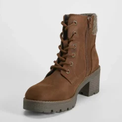 Clearance Botín tacón cremallera y cordón marrón Mujer Botines Tacón