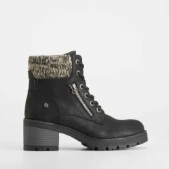 Sale Botín tacón cremallera y cordón negro Mujer Botines Tacón