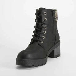 Sale Botín tacón cremallera y cordón negro Mujer Botines Tacón