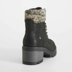 Sale Botín tacón cremallera y cordón negro Mujer Botines Tacón