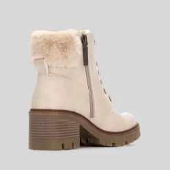 Botín tacón cuello pelo beige Mujer Botines Tacón