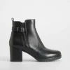 New Botín tacón medio plataforma piel negro Mujer Botines Tacón