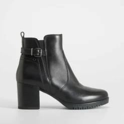 New Botín tacón medio plataforma piel negro Mujer Botines Tacón