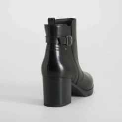 New Botín tacón medio plataforma piel negro Mujer Botines Tacón