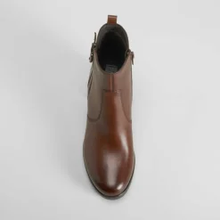 Botín tacón medio plataforma piel marrón Mujer Botines Tacón