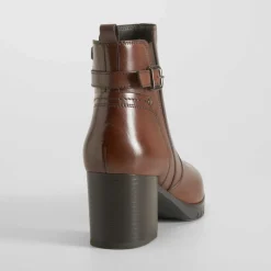Botín tacón medio plataforma piel marrón Mujer Botines Tacón