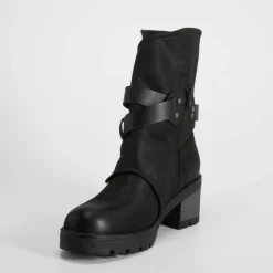 Online Botín tacón solapa diagonal negro Mujer Botines Tacón