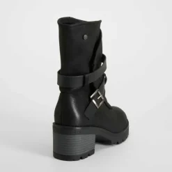 Online Botín tacón solapa diagonal negro Mujer Botines Tacón