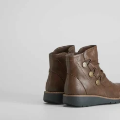 New Botín taupe botones y plisados Mujer Botines Planos