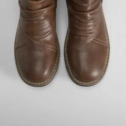 New Botín taupe botones y plisados Mujer Botines Planos