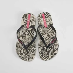 Discount Chancla de dedo estampado cebra negra Mujer Chanclas