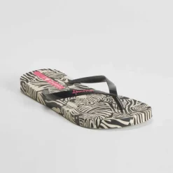 Discount Chancla de dedo estampado cebra negra Mujer Chanclas