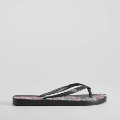 Clearance Chancla de dedo estampado floral negra Mujer Chanclas