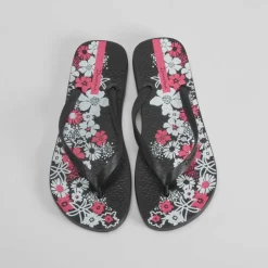 Clearance Chancla de dedo estampado floral negra Mujer Chanclas