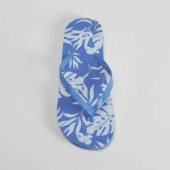 Hot Chancla de dedo floral azul Mujer Chanclas