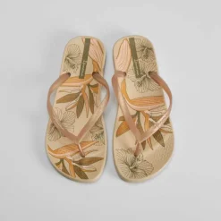 New Chancla de dedo floral beige Mujer Chanclas