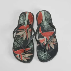 Online Chancla de dedo floral negra Mujer Chanclas