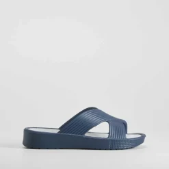 New Chancla de playa de cuña cruzada azul Mujer Chanclas